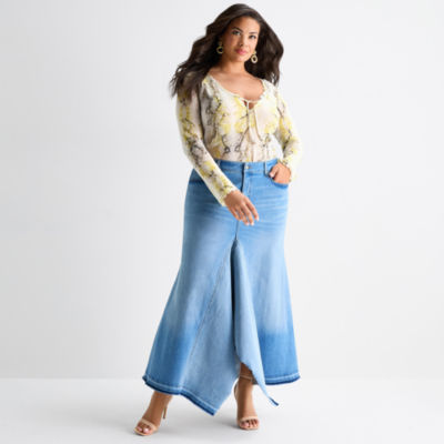 Ashley Graham Womens Plus Maxi Skirt