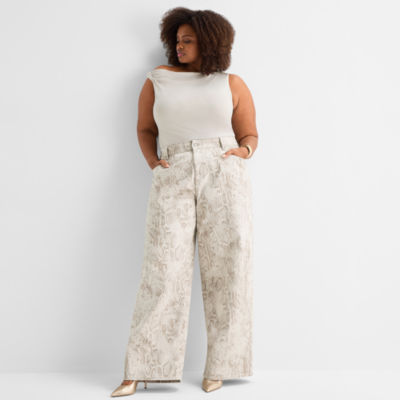 Ashley Graham Womens Plus Wide Leg Jean