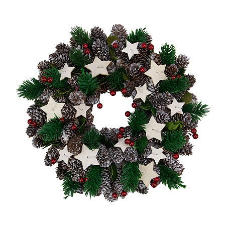 Pine Cone And Berries With Stars Artificial Christmas Wreath 10-Inch Unlit, One Size, Green