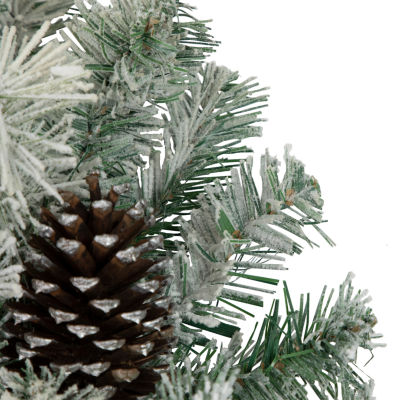Flocked Pine with Blue and Silver Ornaments Artificial Christmas Wreath  24-Inch  Unlit