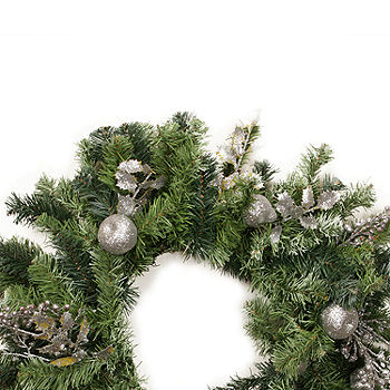 Silver Fruit and Leaf Artificial Christmas Wreath - 24-Inch Unlit