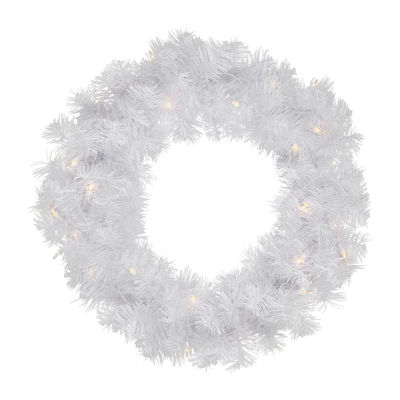 Pre-Lit White Pine Artificial Christmas Wreath - 24-Inch  Clear Lights