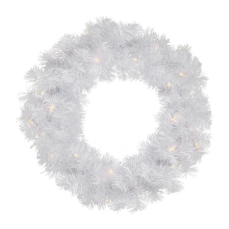 Pre-Lit White Pine Artificial Christmas Wreath - 24-Inch Clear Lights, One Size, White