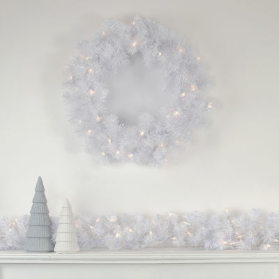 Pre-Lit White Pine Artificial Christmas Wreath - 24-Inch  Clear Lights