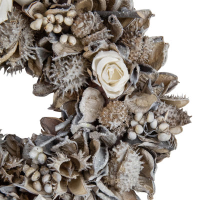 Glittered Rose and Winter Botanicals Artificial Christmas Wreath  10-Inch  Unlit