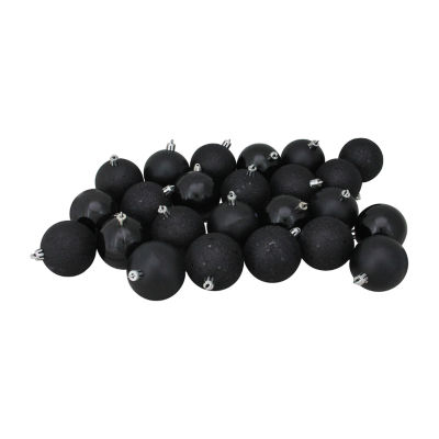 24ct Jet Black Shatterproof 4-Finish Christmas Ball Ornaments 2.5'' (60mm)