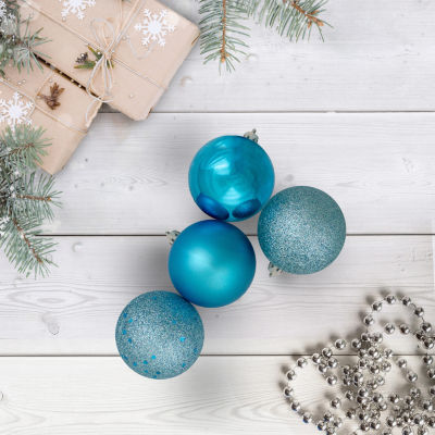 24ct Turquoise Blue Shatterproof 4-Finish Christmas Ball Ornaments 2.5'' (60mm)