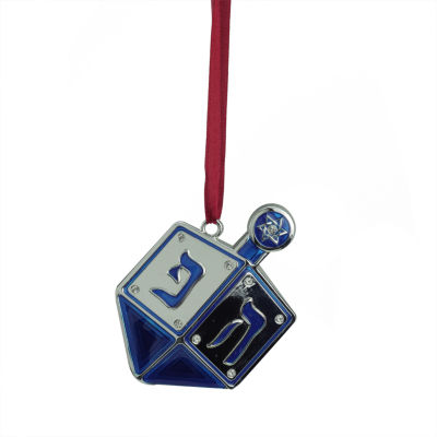 3'' Blue and Silver Dreidel Hanukkah Holiday Ornament with European Crystals