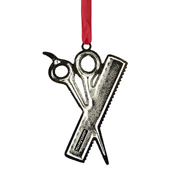 3'' Silver-Plated Scissors and Comb Christmas Ornament
