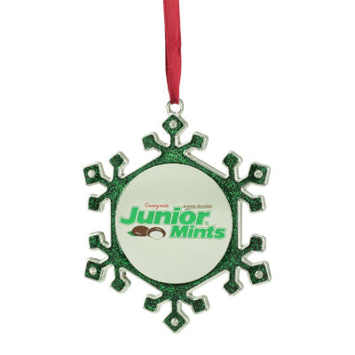 3.25'' Green and Silver Snowflake 'Junior Mints' Candy Logo Christmas Ornament