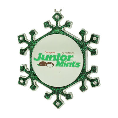 3.25'' Green and Silver Snowflake 'Junior Mints' Candy Logo Christmas Ornament