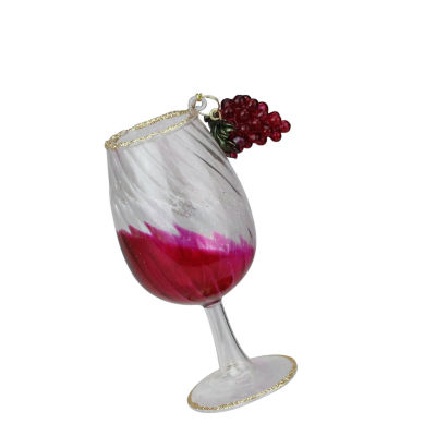 4.25'' Red and Clear Glittered Wine Glass Christmas Ornament