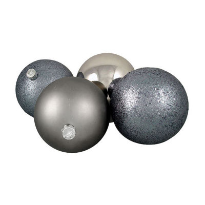 4ct Pewter Gray Shatterproof 4-Finish Christmas Ball Ornaments 6'' (150mm)