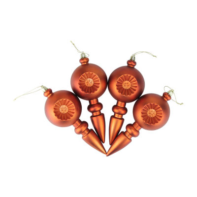 4ct Orange Retro Reflector Shatterproof Matte Christmas Finial Ornaments 7.5"