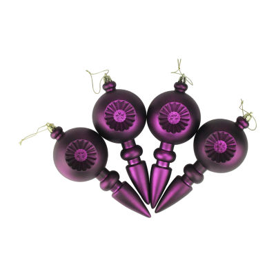 4ct Purple Shatterproof Matte Retro Reflector Christmas Finial Ornaments 7.5"