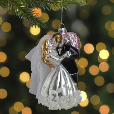 5.25'' Bride and Groom Kissing Glass Wedding Christmas Ornament