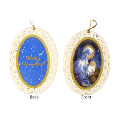 Club Pack of 192 Ivory and Blue Jesus with Holy Mary Christmas Ornaments 3.75"