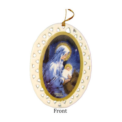 Club Pack of 192 Ivory and Blue Jesus with Holy Mary Christmas Ornaments 3.75"
