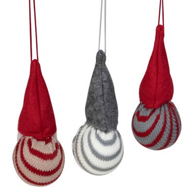 Set of 3 Red and Gray Santa Gnome Christmas Ornaments 4.75"