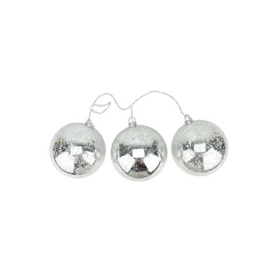 Set of 3 Lighted Silver Mercury Glass Finish Ball Christmas Ornaments - Clear Lights