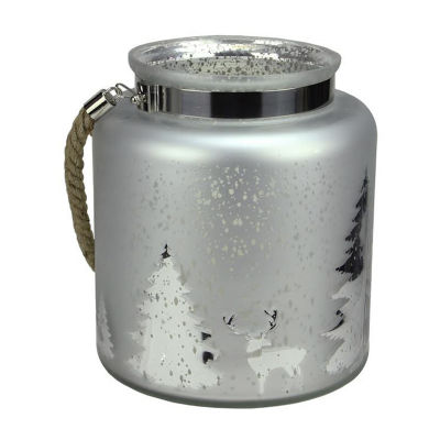 9.5'' Gray and Silver Tree Silhouette Mercury Glass Christmas Pillar Candle Holder