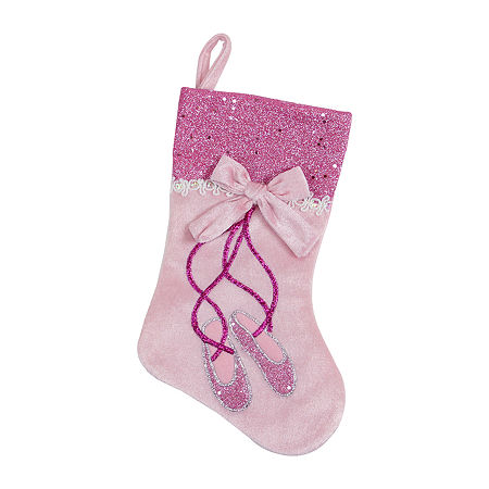 14'' Pink And Silver Ballerina Shoes Christmas Stocking With Glitter Cuff And Bow, One Size, Pink