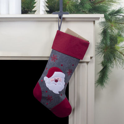 19'' Gray and Red Embroidered Santa Claus Christmas Stocking