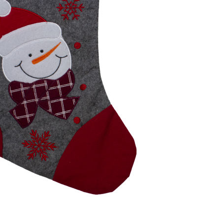 19'' Gray and Red Embroidered Snowman Christmas Stocking