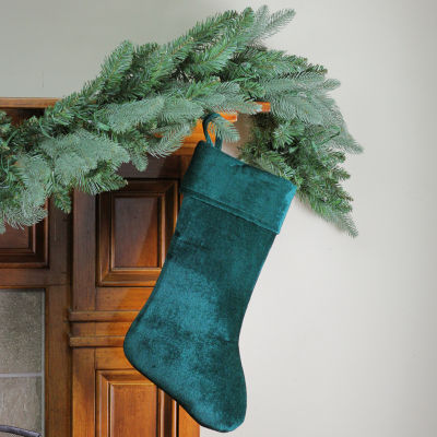 18'' Traditional Solid Green Velvet Hanging Christmas Stocking