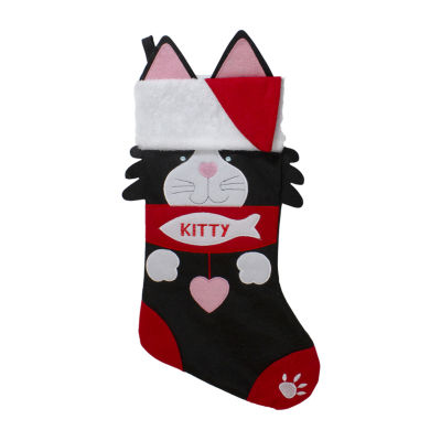 19.5'' Black And Red Embroidered Kitty Cat Christmas Stocking