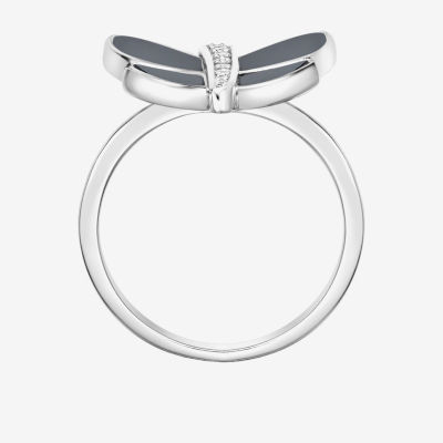 Womens Genuine Black Onyx Sterling Silver Butterfly Cocktail Ring