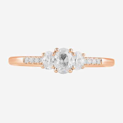 Love Lives Forever (H-I / Si2) Womens 1/2 CT. T.W. Lab Grown White Diamond 10K or 14K Gold Oval Side Stone 3-Stone Engagement Ring