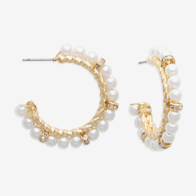Mixit Gold Tone Simulated Pearl Round Hoop Earrings