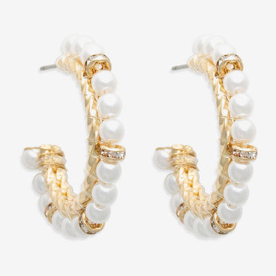 Mixit Gold Tone Simulated Pearl Round Hoop Earrings