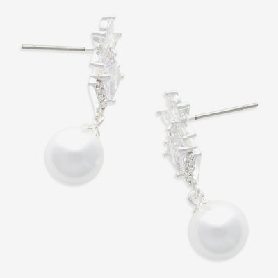 Mixit Silver Tone Simulated Pearl Star Drop Earrings