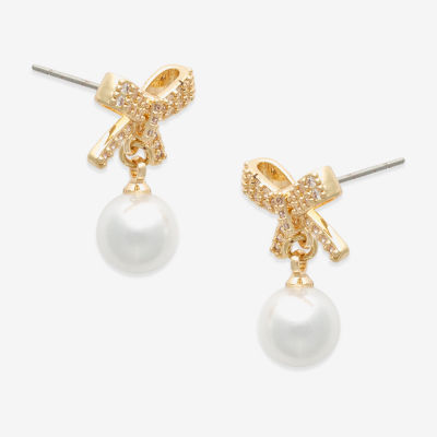 Mixit Gold Tone Simulated Pearl Bow Drop Earrings