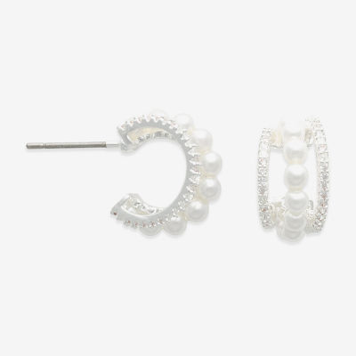 Mixit Silver Tone Simulated Pearl Round Hoop Earrings