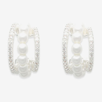 Mixit Silver Tone Simulated Pearl Round Hoop Earrings