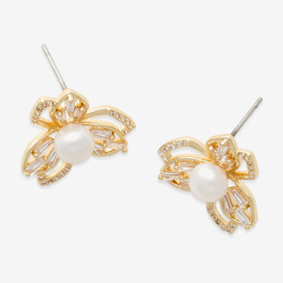 Mixit Gold Tone Simulated Pearl 5mm Flower Stud Earrings