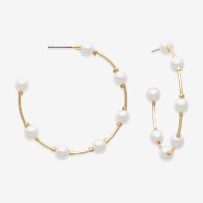 Mixit Gold Tone Simulated Pearl Round Hoop Earrings