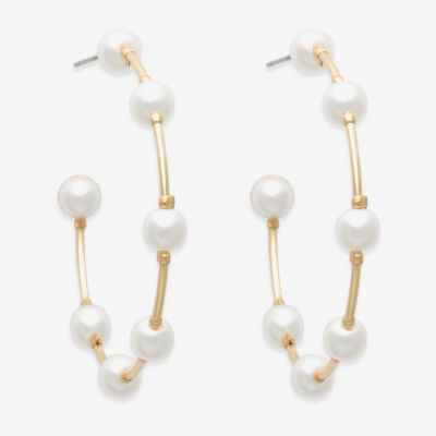 Mixit Gold Tone Simulated Pearl Round Hoop Earrings