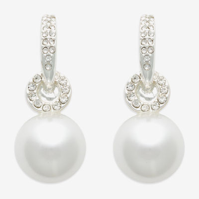 Mixit Silver Tone Simulated Pearl Round Drop Earrings