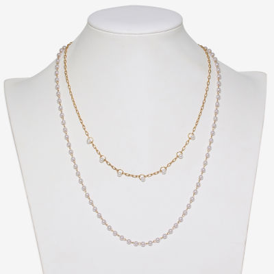 Mixit Gold Tone Simulated Pearl Stainless Steel 22 Inch Cable Round Strand Necklace