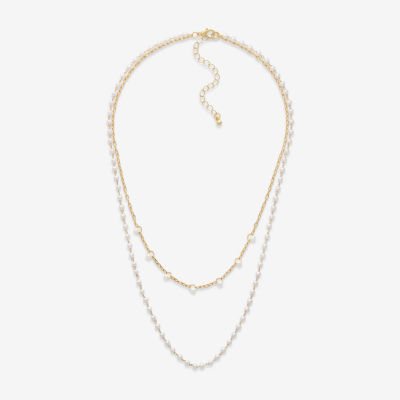 Mixit Gold Tone Simulated Pearl Stainless Steel 22 Inch Cable Round Strand Necklace