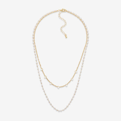 Mixit Hypoallergenic Gold Tone Simulated Pearl Stainless Steel 22 Inch Cable Round Strand Necklace