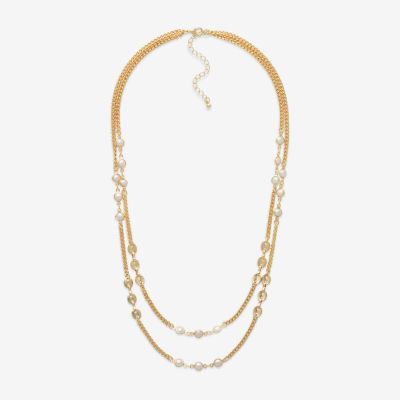 Mixit Gold Tone Simulated Pearl 24 Inch Curb Round Strand Necklace