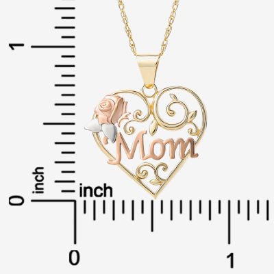 "Mom" Womens 10K Tri-Color Gold Heart 18 Inch Pendant Necklace
