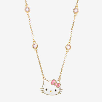 Girls Pink Cubic Zirconia 18K Gold Over Silver Hello Kitty Pendant Necklace