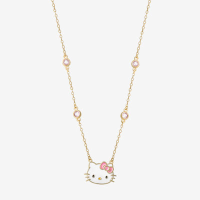 Girls Pink Cubic Zirconia 18K Gold Over Silver Hello Kitty Pendant Necklace