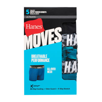 Hanes Moves Ultimate Little & Big Boys Breathable Stretch Mesh 5 Pack Boxer Briefs